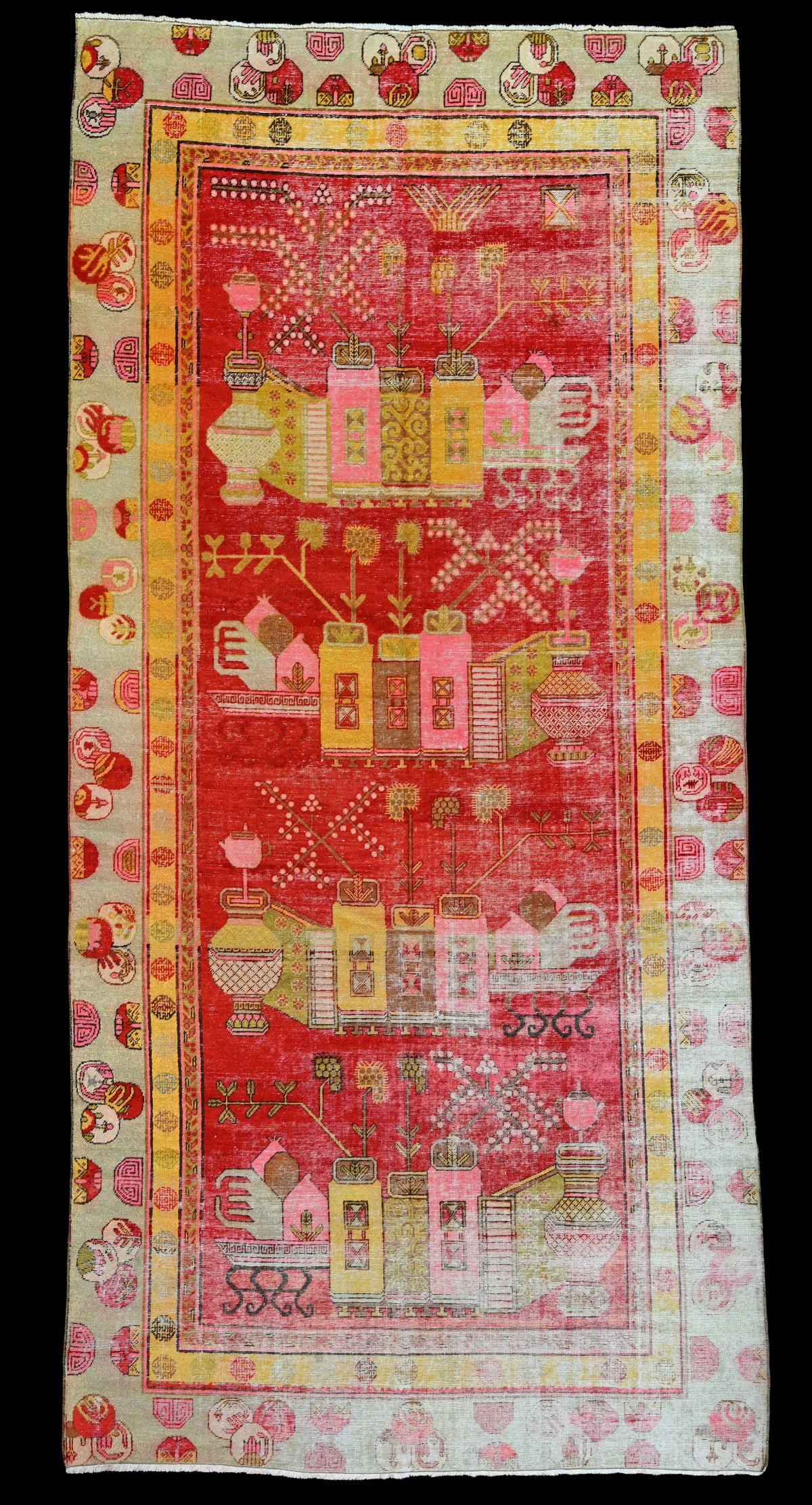 Antique Unusual Pictorial Vertical Design Yarkand