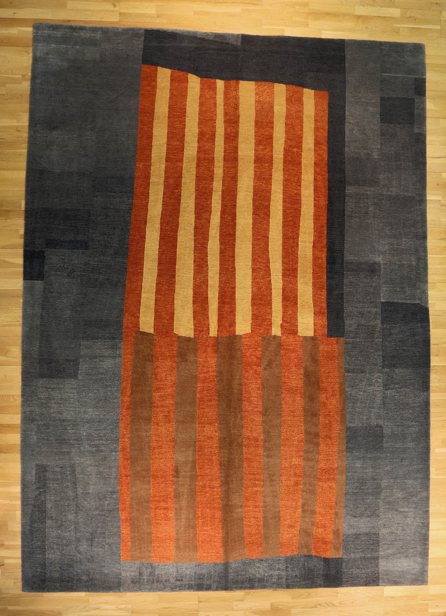 Modern Tibetan Wool and Silk “Tribe” Design in Blue, 100 Knot /Art 1 /0% Silk