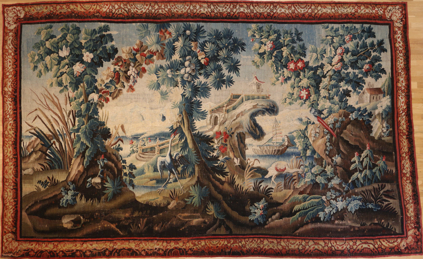 Rare Antique Pictorial Landscape Aubusson 18th Century Oversize Tapestry