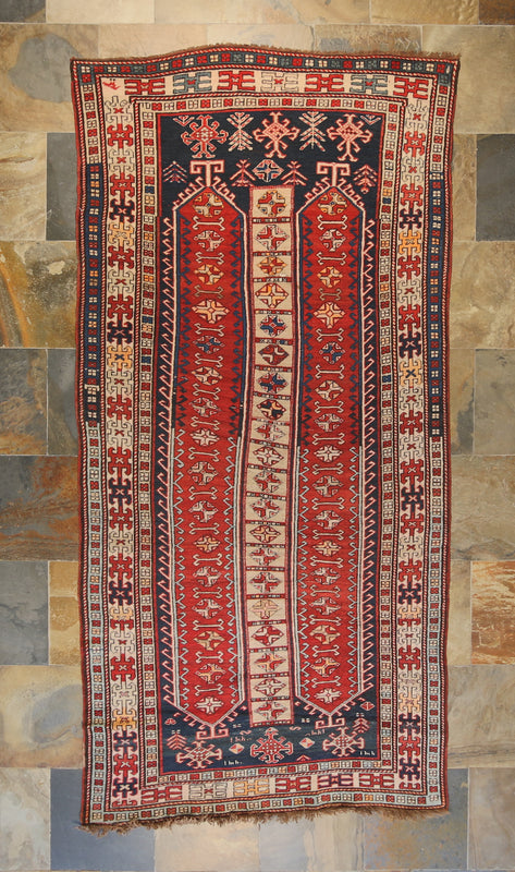 Antique Triple Pillar Kazak Dated