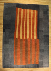 Modern Tibetan Wool and Silk “Tribe” Design in Blue, 100 Knot /Art 1 /0% Silk