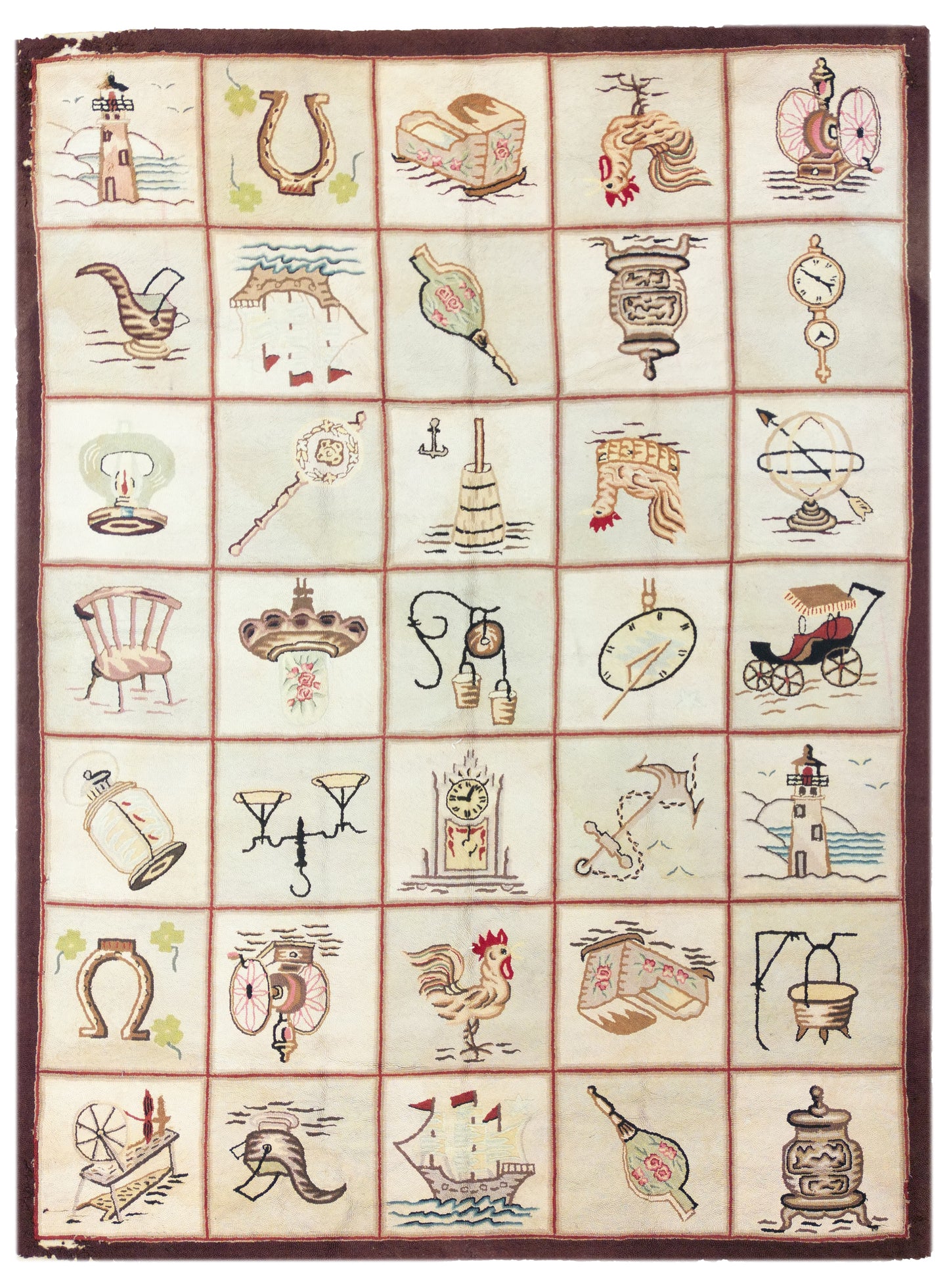 Rare Antique Pictorial American Hook Rug